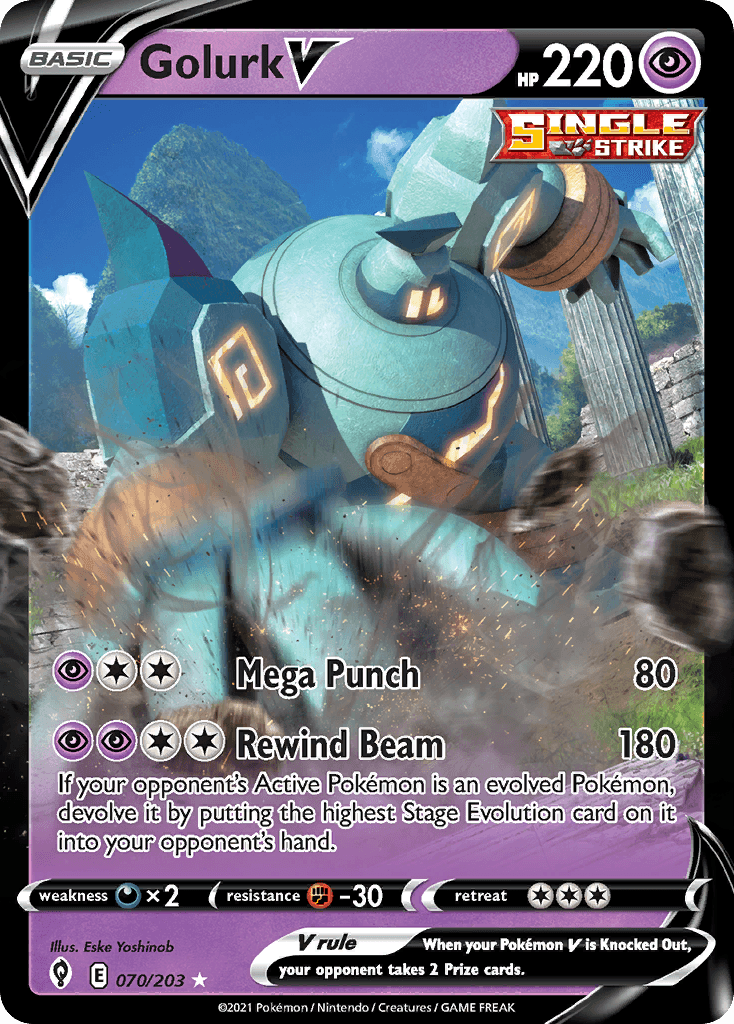 Golurk V — Evolving Skies #70/203, PSA 9