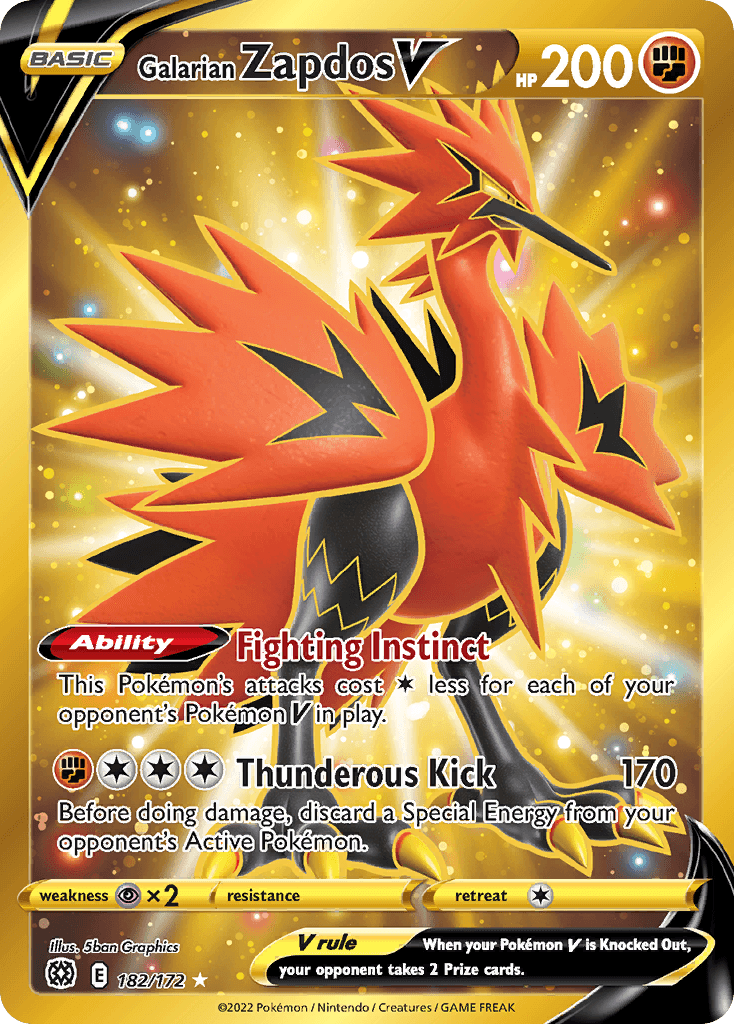 Galarian Zapdos V — Brilliant Stars #182/172, PSA 10