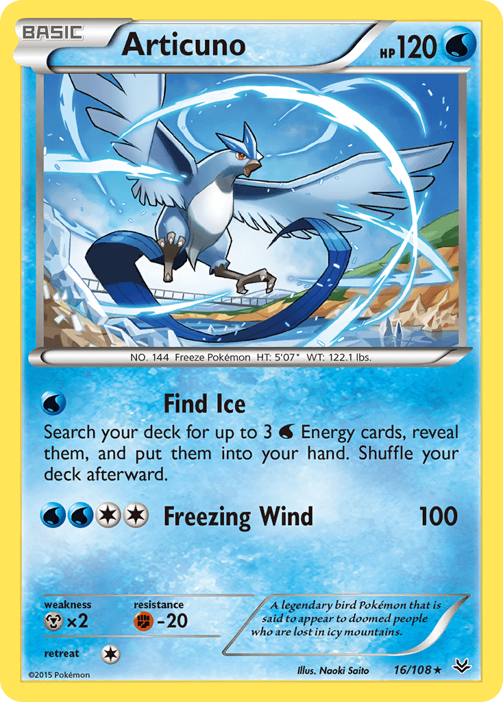Articuno — Roaring Skies #16/108, raw, NM