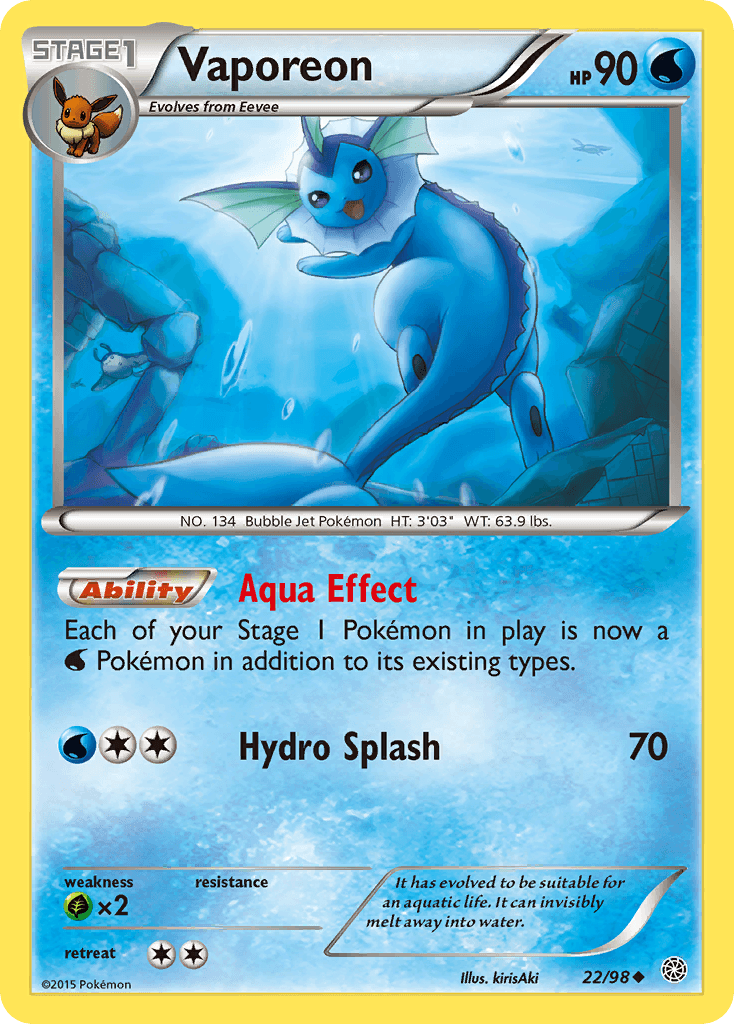 Vaporeon — Ancient Origins #22/98, raw, NM
