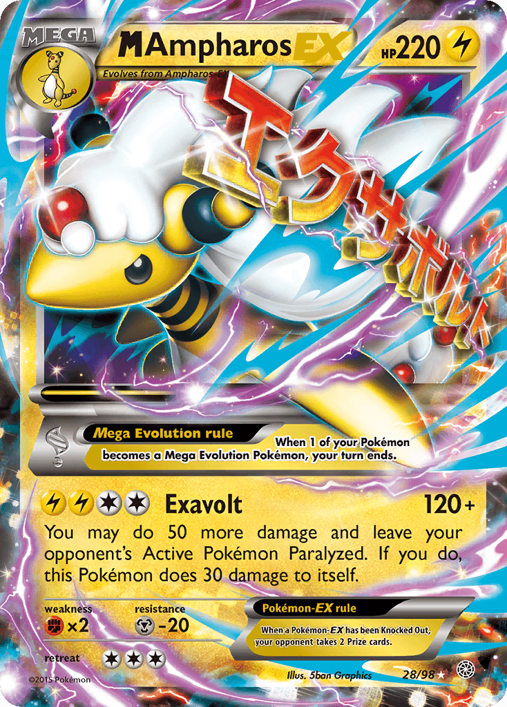 M Ampharos EX — Ancient Origins #28/98, raw, NM