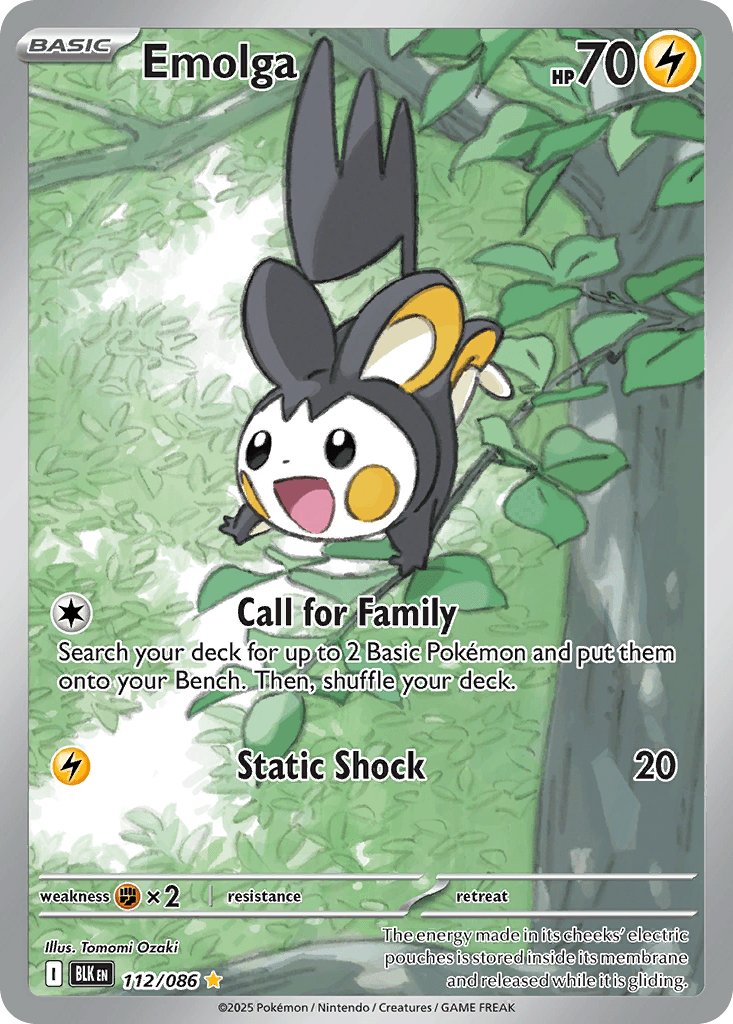 Emolga — Black Bolt #112/86, raw, NM