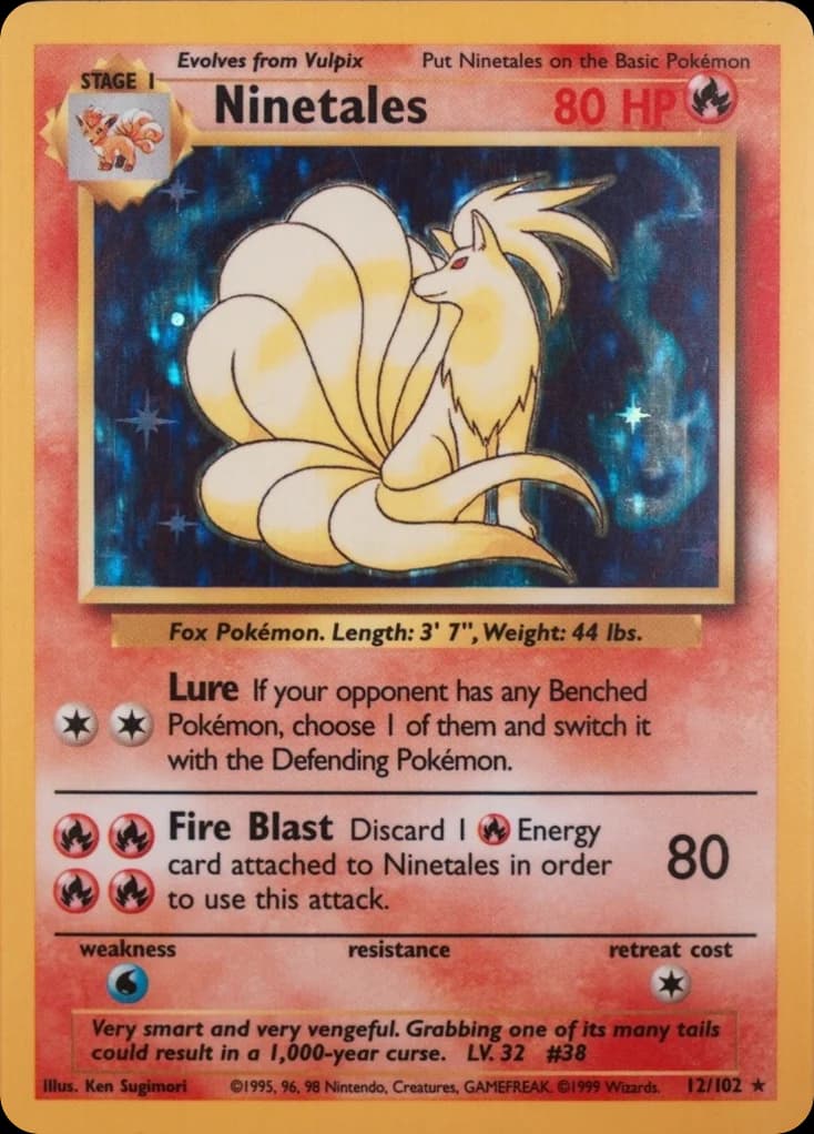 Ninetales — Base #12/102, raw, NM