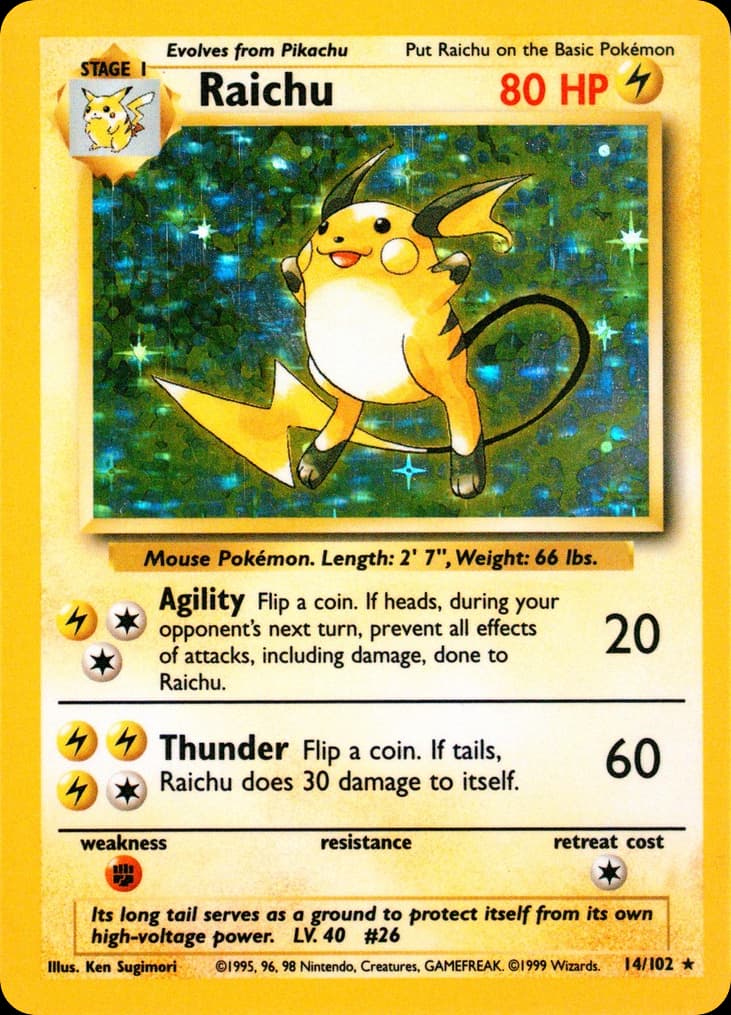 Raichu — Base #14/102, PSA 9
