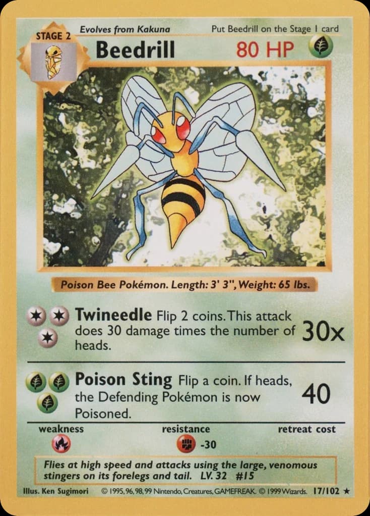 Beedrill — Base #17/102, raw, NM