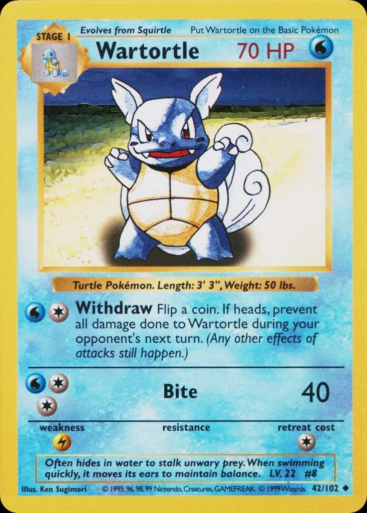 Wartortle — Base #42/102, raw, NM