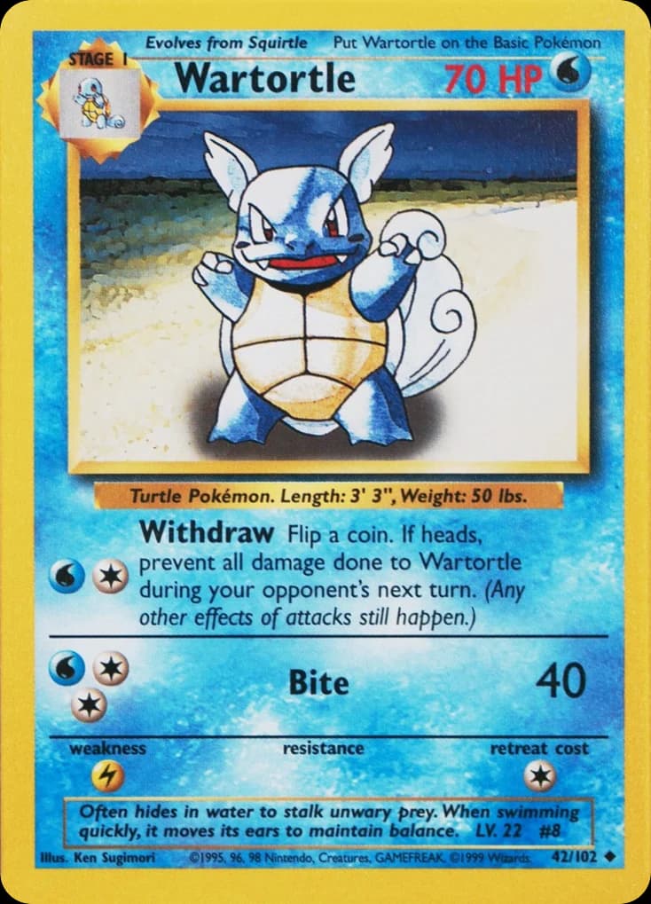 Wartortle — Base #42/102, PSA 10