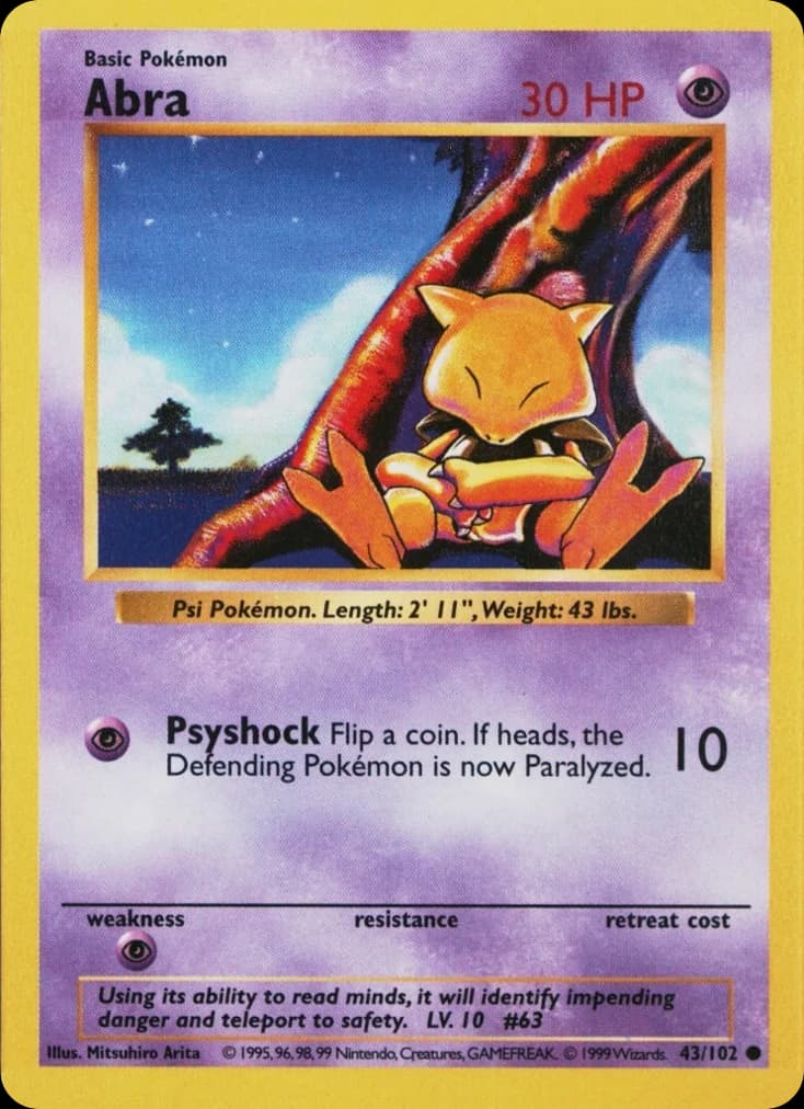 Abra — Base #43/102, PSA 10