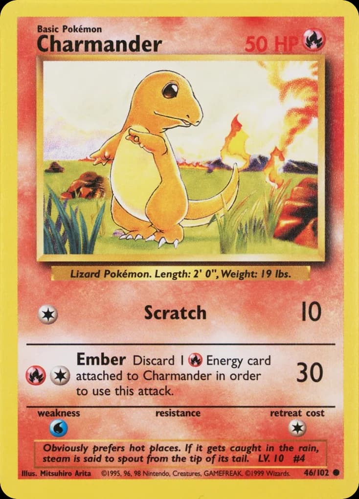 Charmander — Base #46/102, PSA 8
