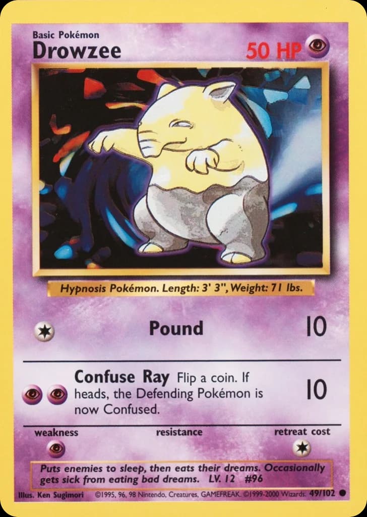 Drowzee — Base #49/102, raw, NM