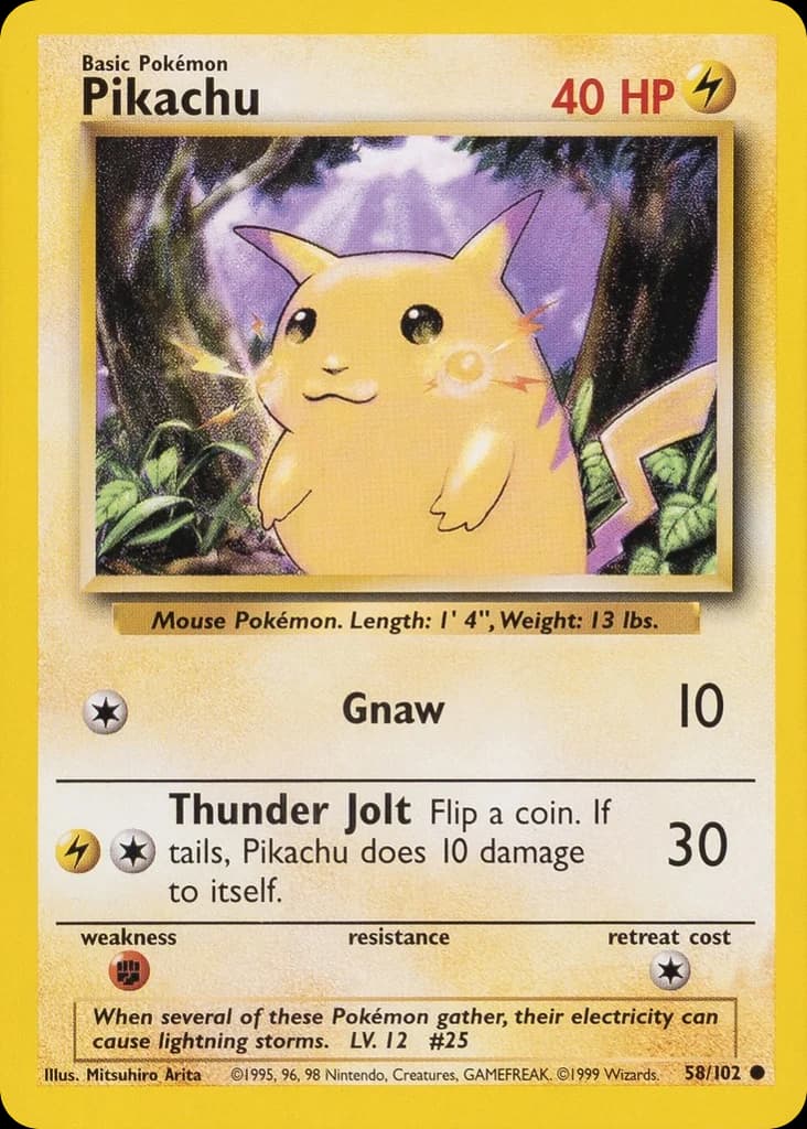 Pikachu — Base #58/102, raw, NM