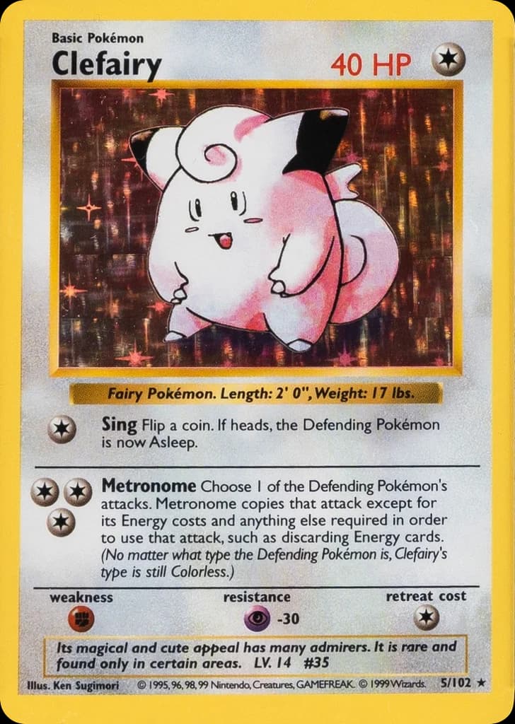 Clefairy — Base #5/102, raw, NM
