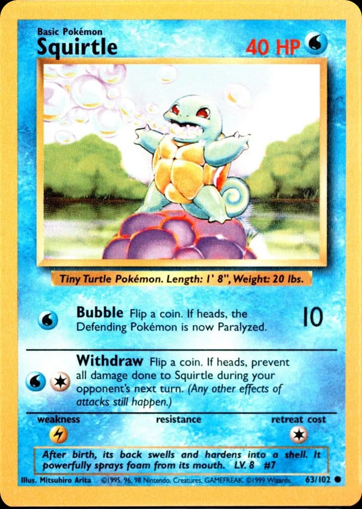 Squirtle — Base #63/102, PSA 8