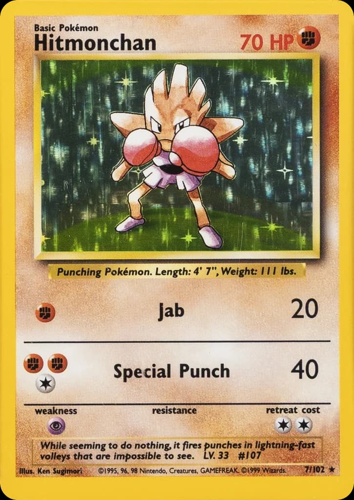 Hitmonchan — Base #7/102, raw, NM