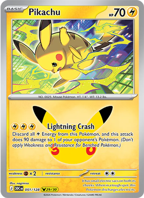 Pikachu — 30th Celebration #051/128, raw, NM