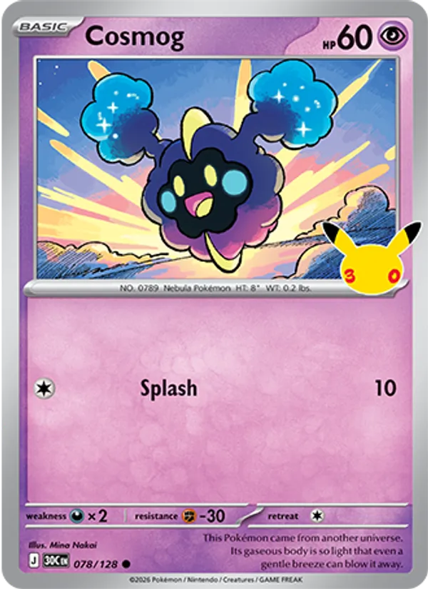 Cosmog — 30th Celebration #078/128, raw, NM