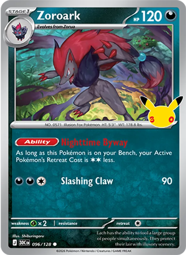 Zoroark — 30th Celebration #096/128, raw, NM