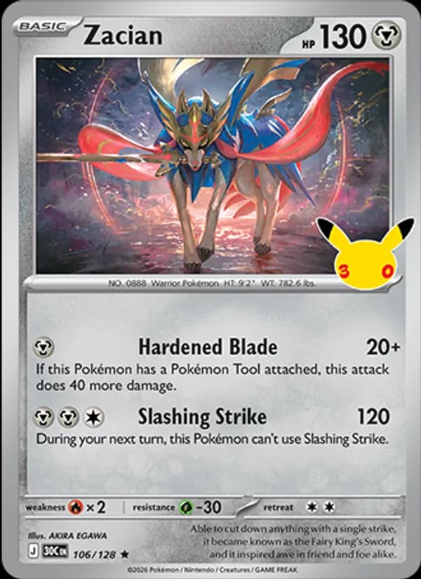 Zacian — 30th Celebration #106/128, raw, NM