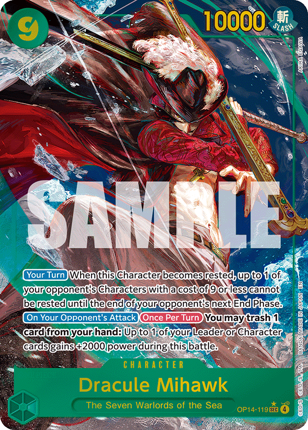 Dracule Mihawk — Azure Sea's Seven #OP14-119, PSA 10