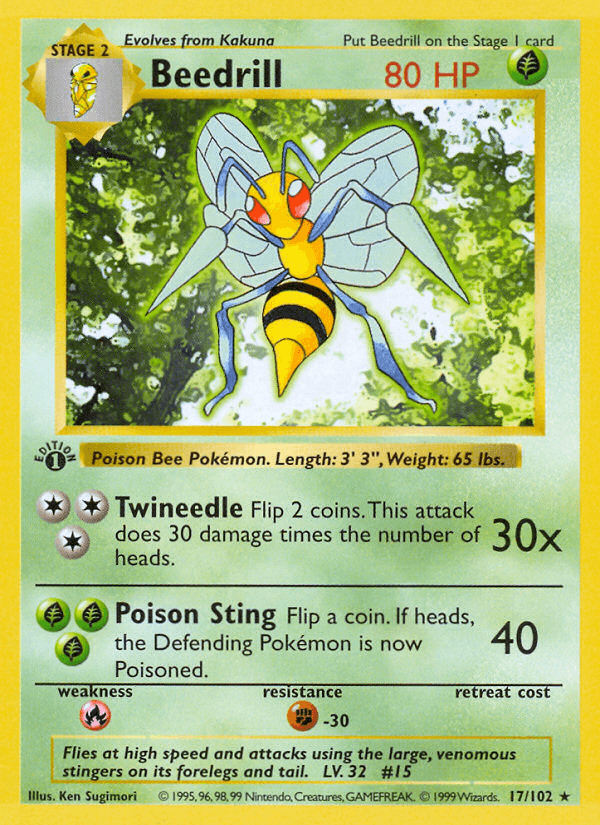 Beedrill — Base #17/102, raw, NM