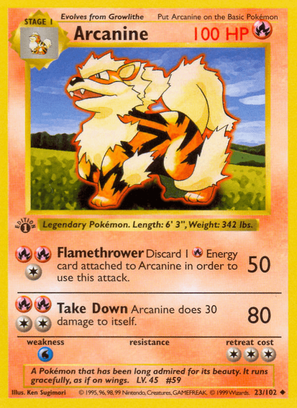 Arcanine — Base #23/102, PSA 8