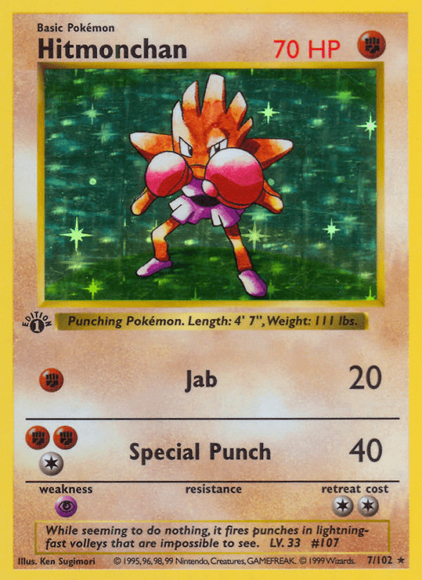 Hitmonchan — Base #7/102, raw, NM