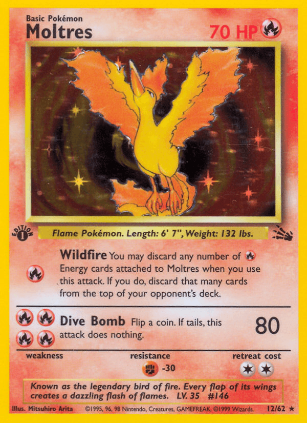 Moltres — Fossil #12/62, PSA 8