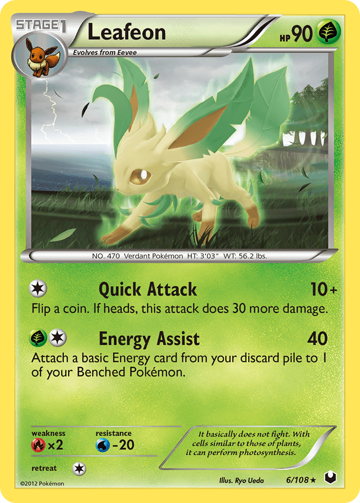 Leafeon — Dark Explorers #6/108, raw, NM