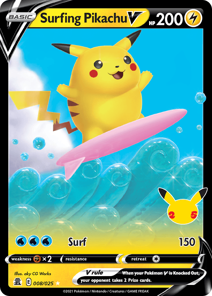 Surfing Pikachu V — Celebrations #8/25, CGC 10
