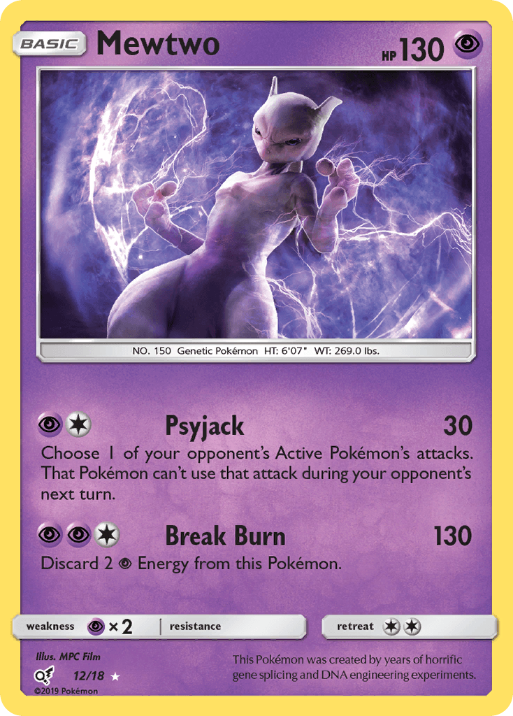 Mewtwo — Detective Pikachu #12/18, raw, NM