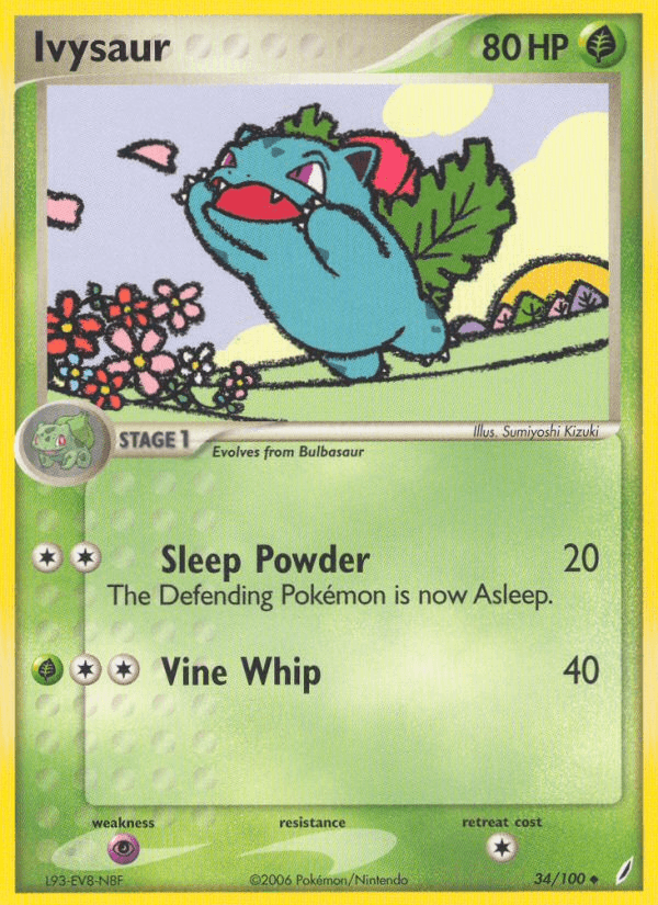 Ivysaur — Crystal Guardians #34/100, raw, NM