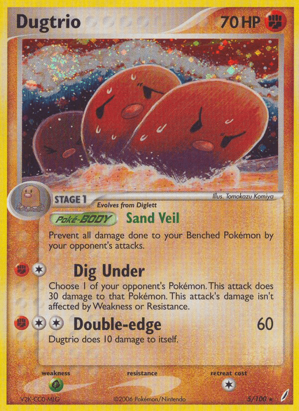 Dugtrio — Crystal Guardians #5/100, raw, NM
