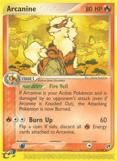 Arcanine — Sandstorm #15/100, raw, NM