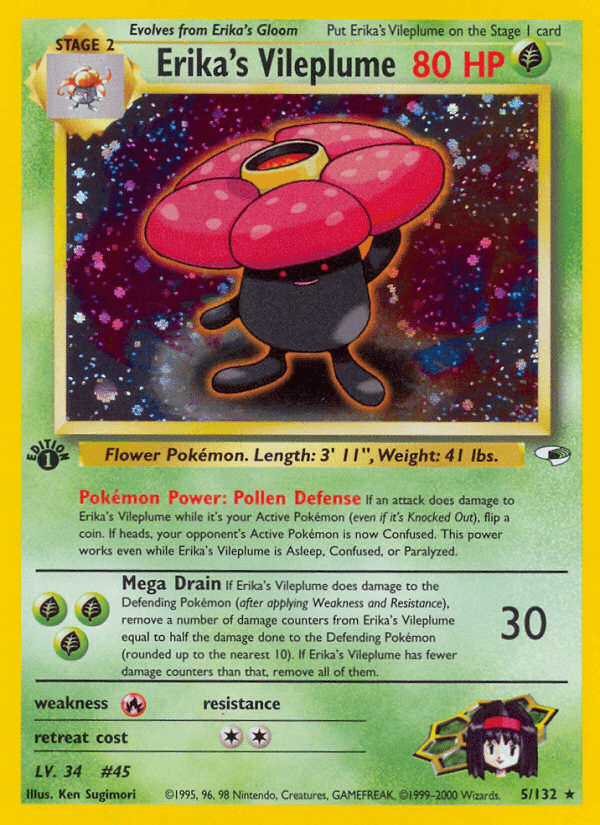 Erika's Vileplume — Gym Heroes #5/132, PSA 9