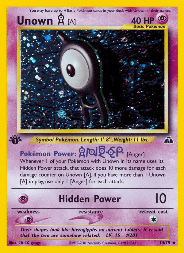 Unown A — Neo Discovery #14/75, raw, NM