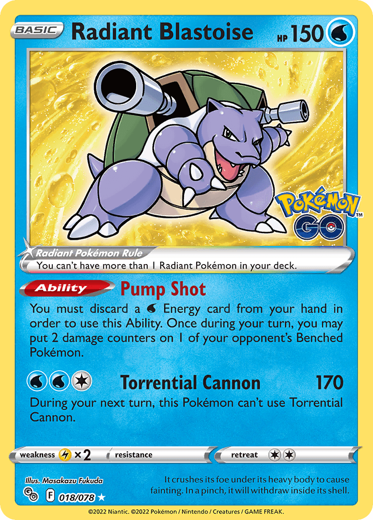 Radiant Blastoise — Pokémon GO #18/78, PSA 10