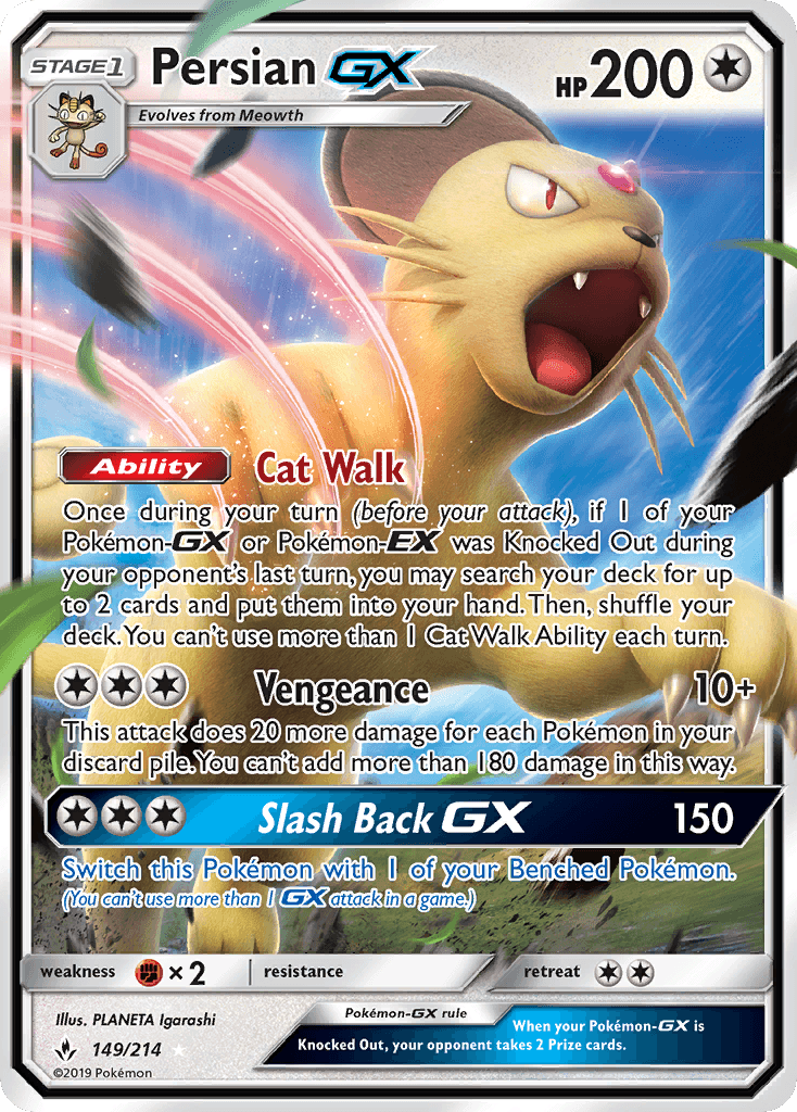 Persian GX — Unbroken Bonds #149/214, raw, NM