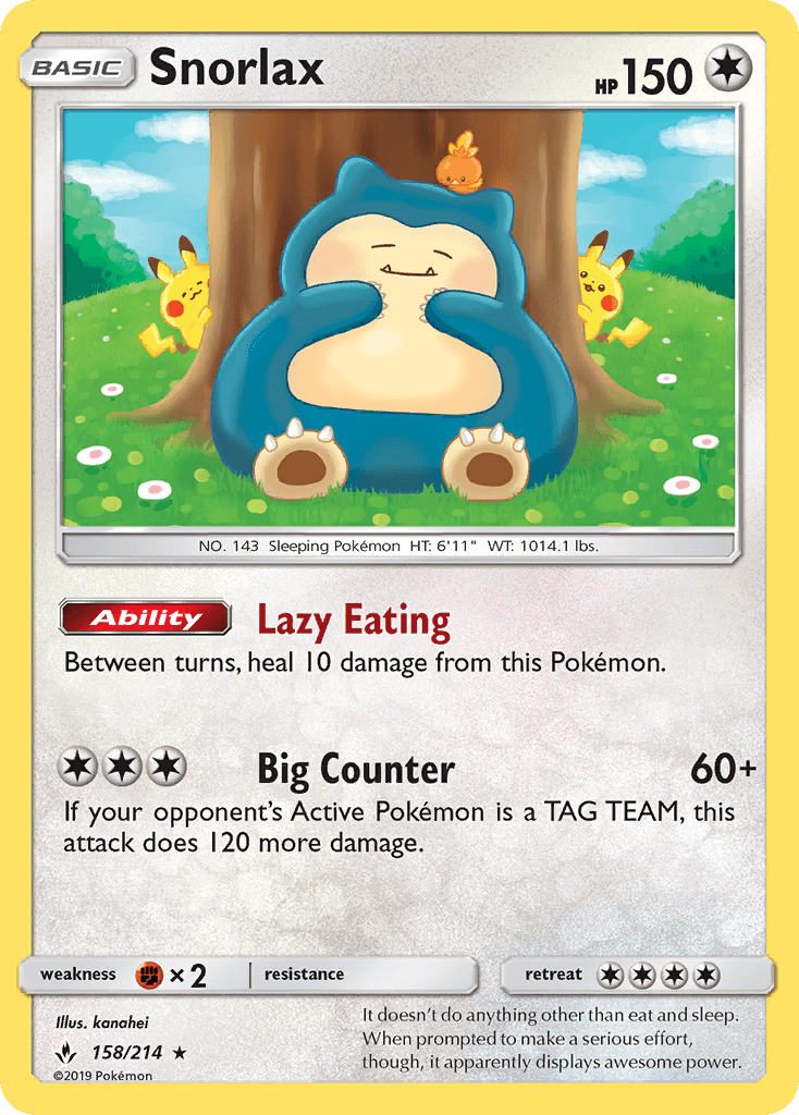 Snorlax — Unbroken Bonds #158/214, PSA 8