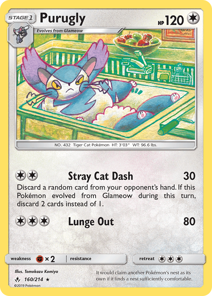 Purugly — Unbroken Bonds #160/214, raw, NM
