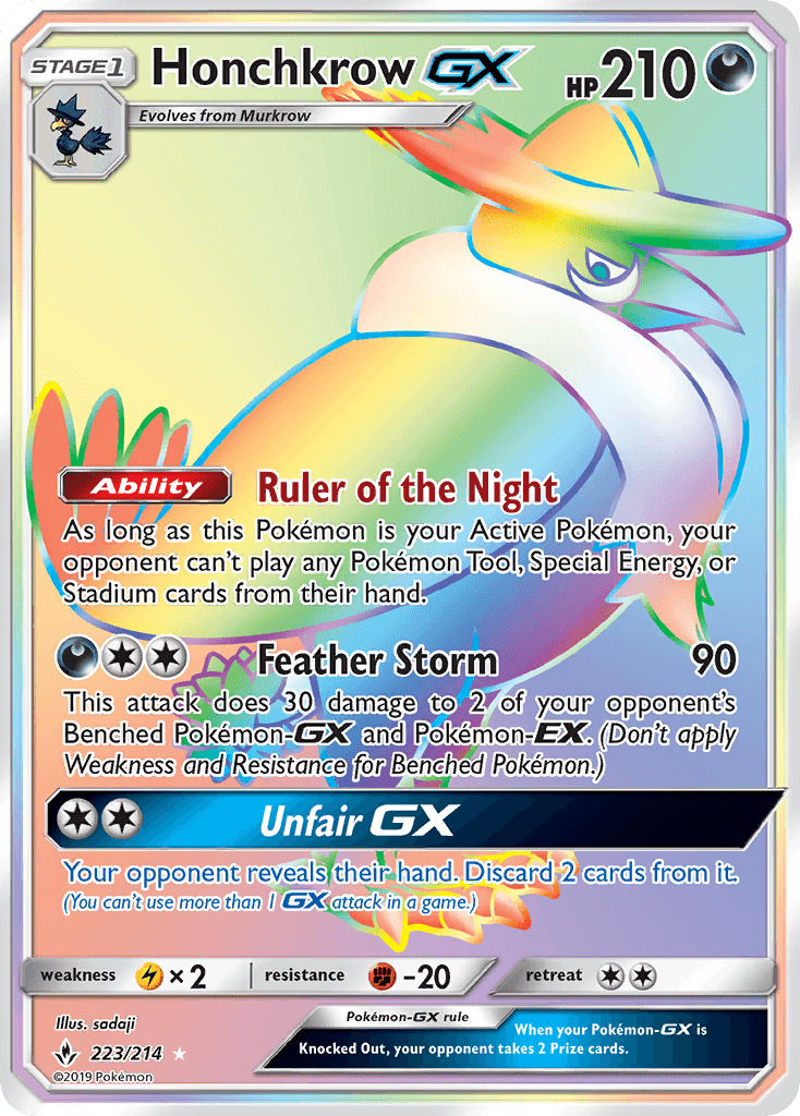 Honchkrow GX — Unbroken Bonds #223/214, raw, NM