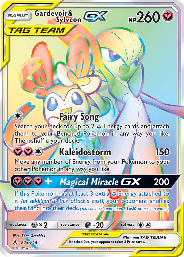 Gardevoir & Sylveon GX — Unbroken Bonds #225/214, PSA 10