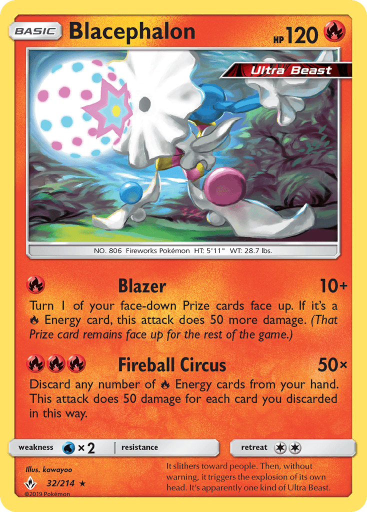 Blacephalon — Unbroken Bonds #32/214, raw, NM