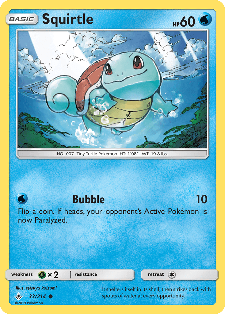 Squirtle — Unbroken Bonds #33/214, raw, NM