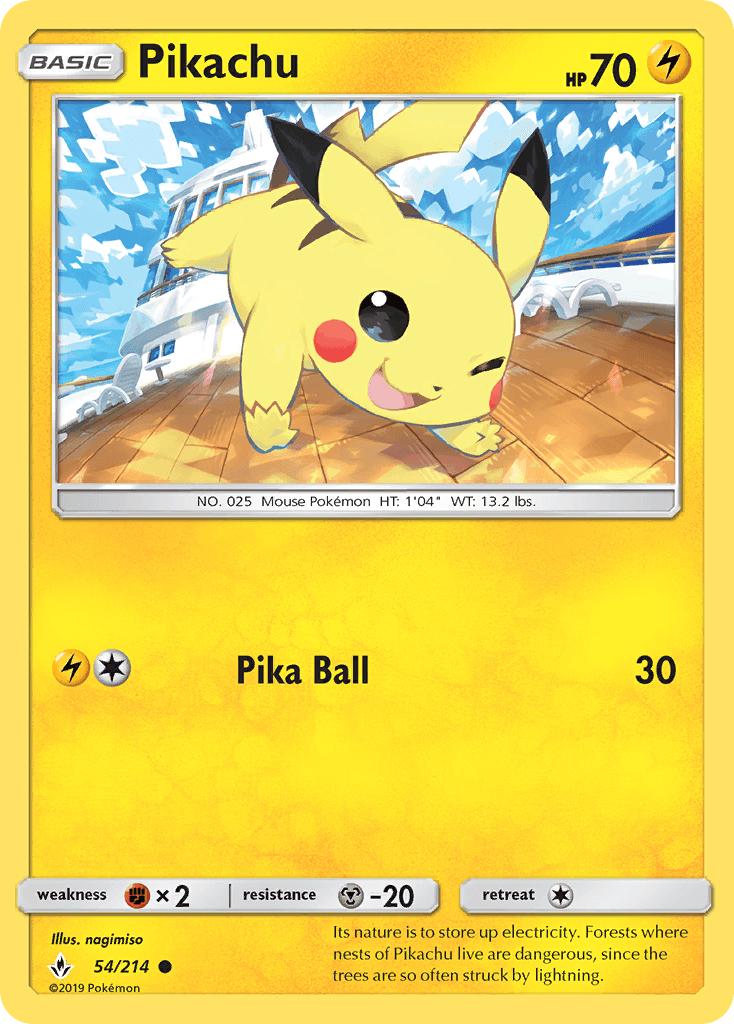 Pikachu — Unbroken Bonds #54/214, raw, NM