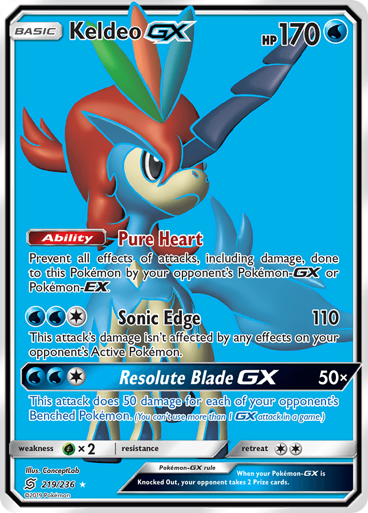 Keldeo GX — Unified Minds #219/236, raw, NM