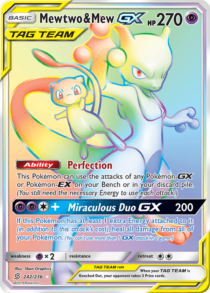 Mewtwo & Mew GX — Unified Minds #242/236, PSA 9