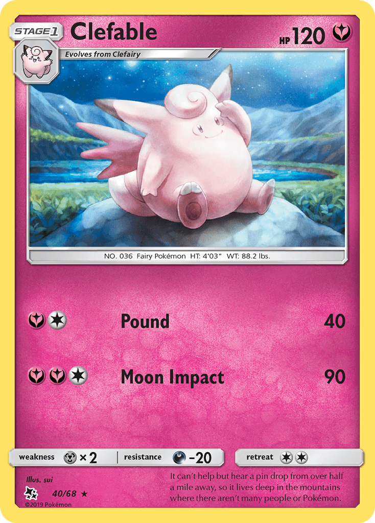 Clefable — Hidden Fates #40/68, raw, NM