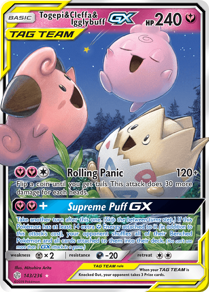 Togepi & Cleffa & Igglybuff GX — Cosmic Eclipse #143/236, PSA 8