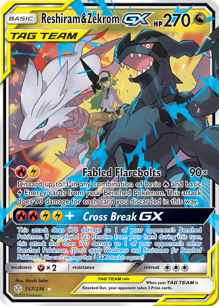 Reshiram & Zekrom GX — Cosmic Eclipse #157/236, PSA 9