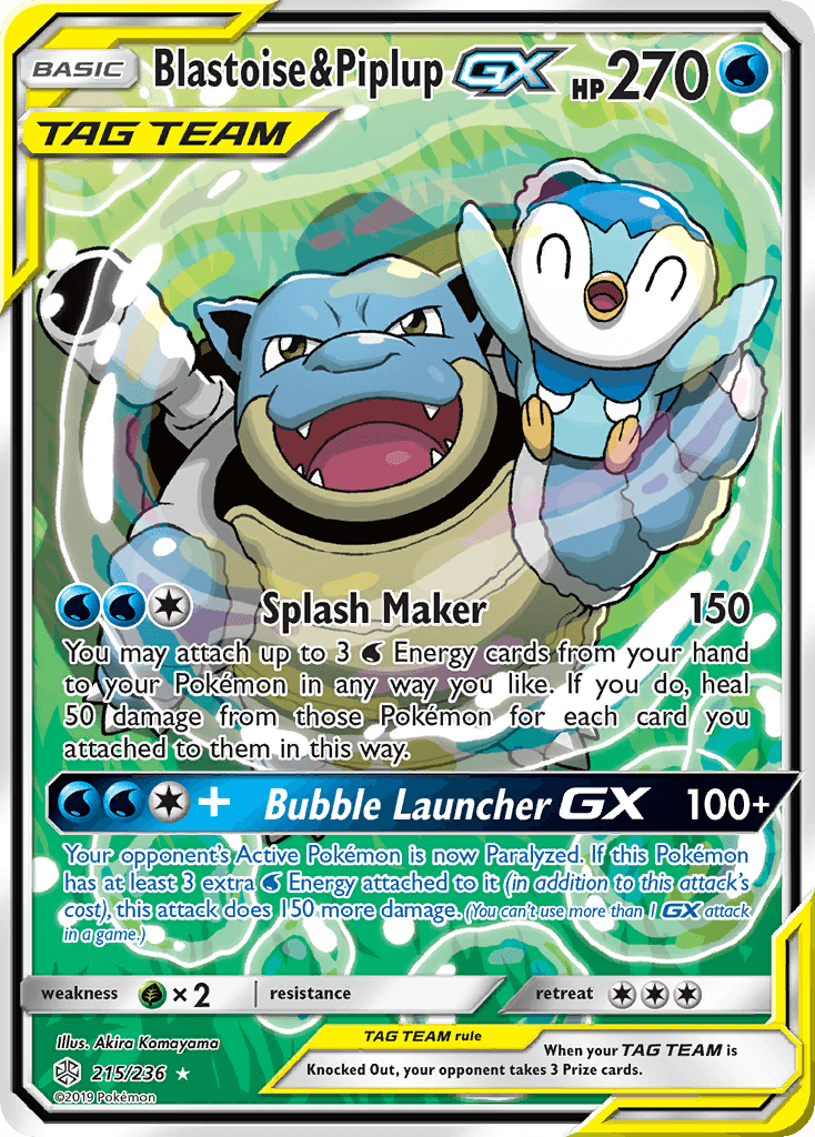 Blastoise & Piplup GX — Cosmic Eclipse #215/236, PSA 9